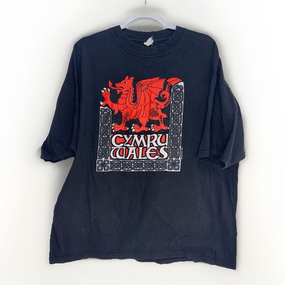 VTG Cymru Wales Black Dragon Art T-Shirt Hewlin Sz XL - Picture 1 of 5